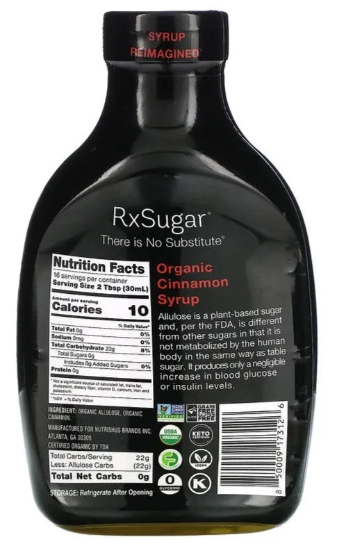 RxSugar, Organic Keto Certified Cinnamon Syrup, 473 ml - Mom it KeTo Go