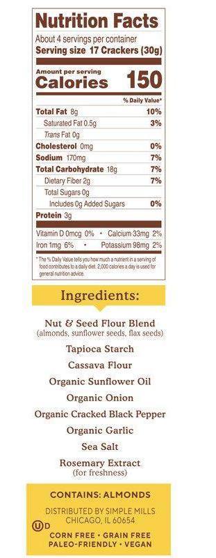 Simple Mills, Naturally Gluten-Free, Almond Flour Crackers, Cracked Black Pepper, 120 g - Mom it KeTo Go