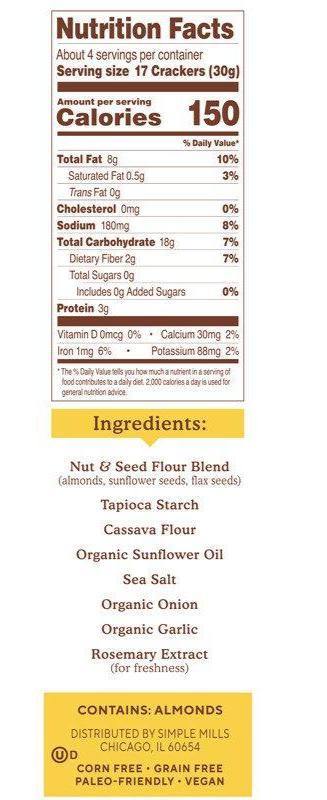 Simple Mills, Naturally Gluten-Free, Almond Flour Crackers, Fine Ground Sea Salt, 120 g - Mom it KeTo Go