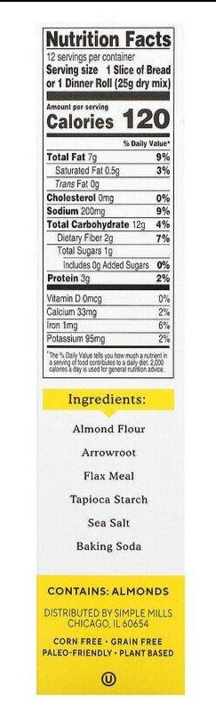 Simple Mills, Naturally Gluten-Free, Paleo, Almond Flour Mix, Artisan Bread, 294 g - Mom it KeTo Go