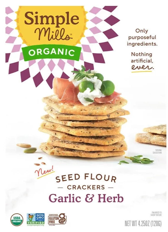 Simple Mills, Organic Seed Flour Crackers, Garlic & Herbs, 120 g - Mom it KeTo Go