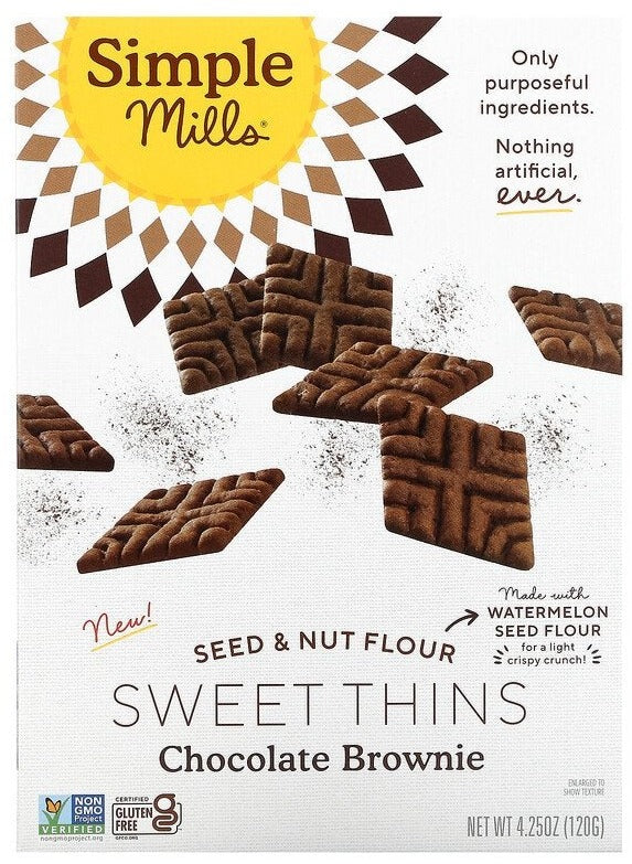 Simple Mills, Seed & Nut Flour Sweet Thins, Chocolate Brownie, 120 g - Mom it KeTo Go