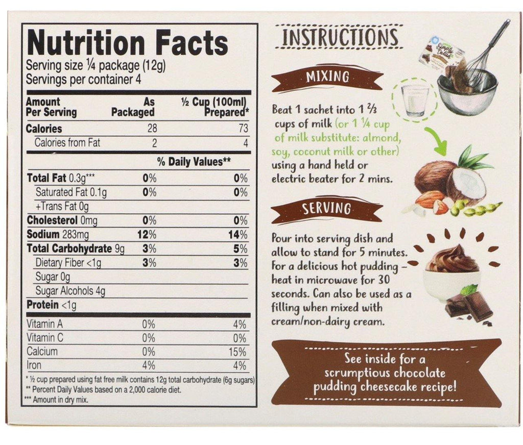 Natural Simply Delish, Natural Instant Pudding, Chocolate, 48 g - Mom it KeTo Go
