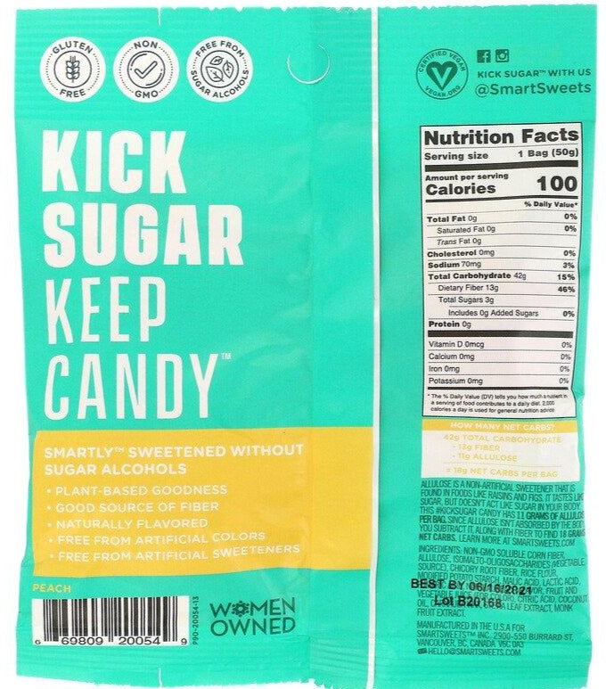 SmartSweets, Peach Rings, Peach, 50 g - Mom it KeTo Go
