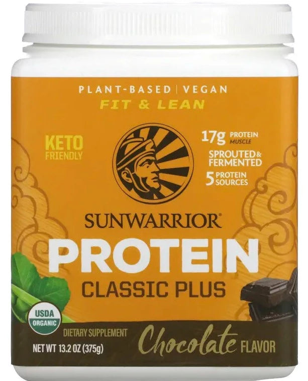 Sunwarrior, Classic Plus Protein, Keto, Vegan, Plant Based, Chocolate, 375 g - Mom it KeTo Go
