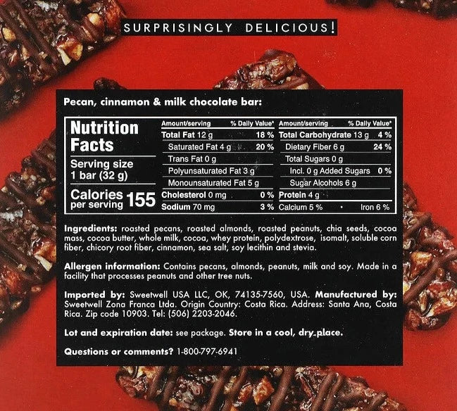 Sweetwell, Keto, Gluten Free, Sugar Free, Pecan, Cinnamon & Milk Chocolate Bar, 32g - Mom it KeTo Go