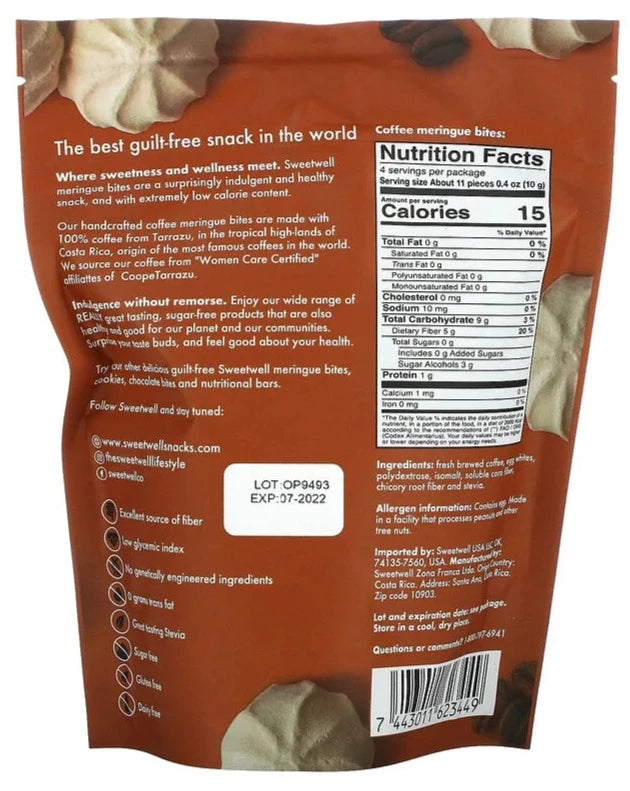 Sweetwell, Keto Bites, Sugar Free, Gluten Free, Coffee Meringue, 40 g - Mom it KeTo Go