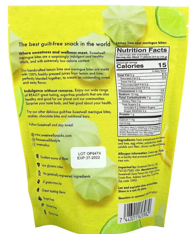 Sweetwell, Keto Bites, Sugar Free, Gluten Free, Lemon Lime Zest Meringue, 40 g - Mom it KeTo Go