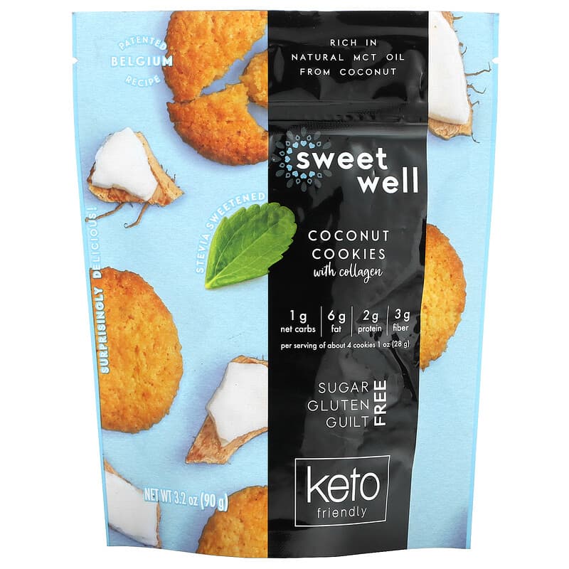 Sweetwell, Keto Cookies, with Collagen, Coconut, 90 g - Mom it KeTo Go