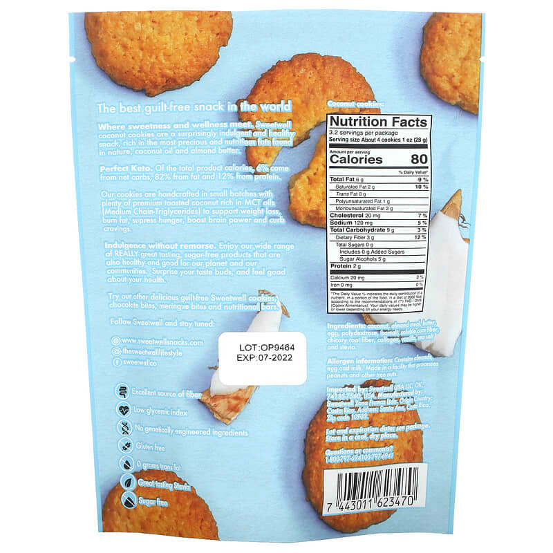Sweetwell, Keto Cookies, with Collagen, Coconut, 90 g - Mom it KeTo Go