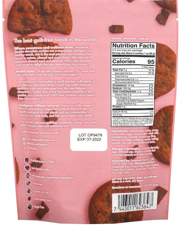 Sweetwell, Keto Cookies, with Collagen, Double Chocolate, 90 g - Mom it KeTo Go