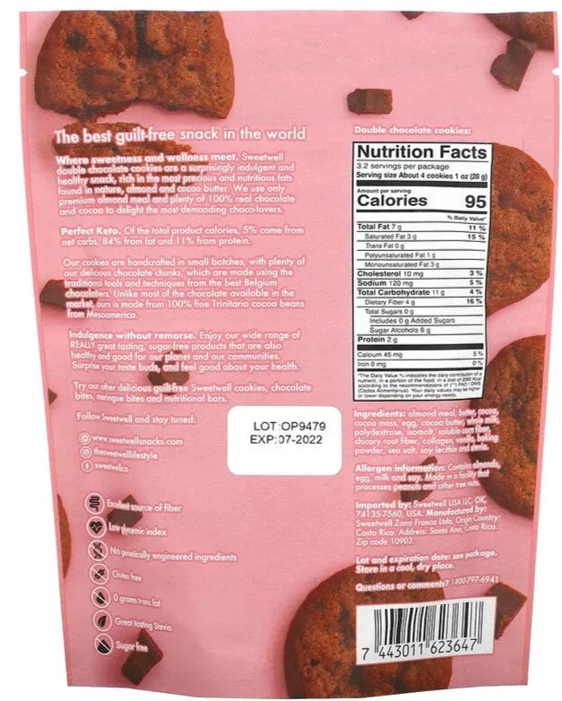 Sweetwell, Keto Cookies, Gluten Free, Sugar Free, with Collagen, Chocolate Chunk, 90 g - Mom it KeTo Go