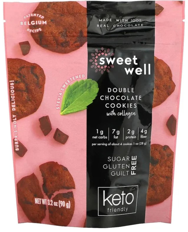 Sweetwell, Keto Cookies, Gluten Free, Sugar Free, with Collagen, Chocolate Chunk, 90 g - Mom it KeTo Go