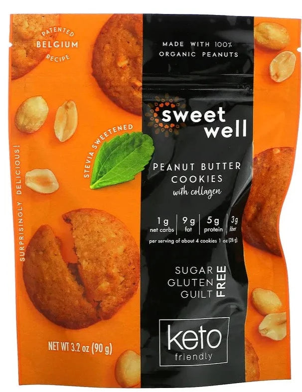 Sweetwell, Keto Cookies, Gluten Free, Sugar Free, with Collagen, Peanut Butter, 90 g - Mom it KeTo Go