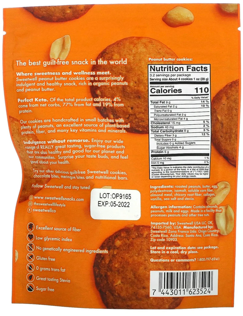 Sweetwell, Keto Cookies, Gluten Free, Sugar Free, with Collagen, Peanut Butter, 90 g - Mom it KeTo Go