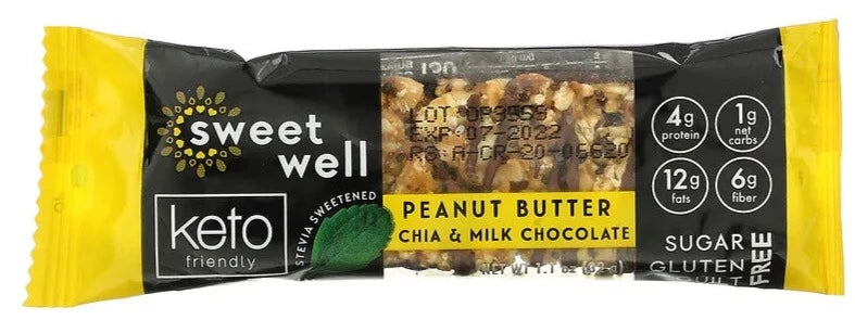 Sweetwell, Keto, Gluten Free, Sugar Free, Peanut Butter Chia & Milk Chocolate Protein Bar, 32g - Mom it KeTo Go