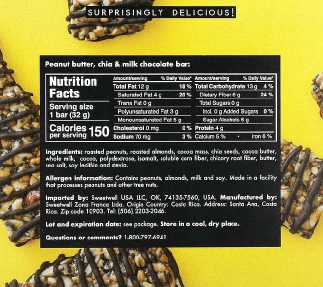 Sweetwell, Keto, Gluten Free, Sugar Free, Peanut Butter Chia & Milk Chocolate Protein Bar, 32g - Mom it KeTo Go