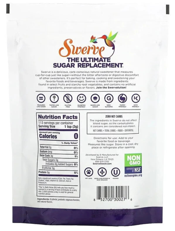 Swerve, Diabetes Friendly, Gluten Free, Keto, The Ultimate Sugar Replacement, Confectioners, 340g - Mom it KeTo Go