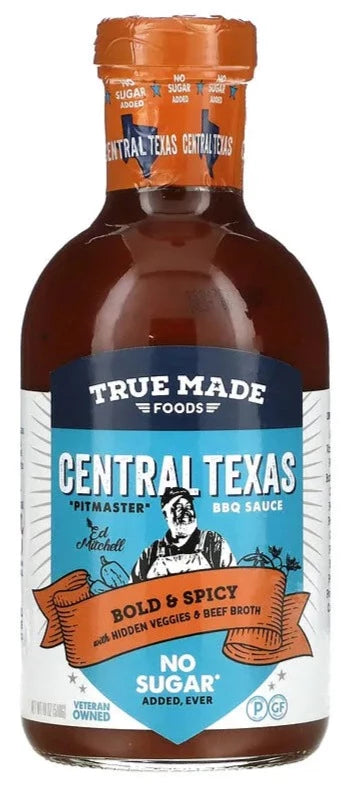 True Made Foods, Central Texas BBQ Sauce, Keto, Sugar Free, Bold & Spicy with Hidden Veggies & Beef Broth, 510 g - Mom it KeTo Go