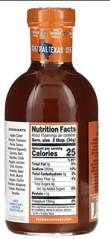 True Made Foods, Central Texas BBQ Sauce, Keto, Sugar Free, Bold & Spicy with Hidden Veggies & Beef Broth, 510 g - Mom it KeTo Go
