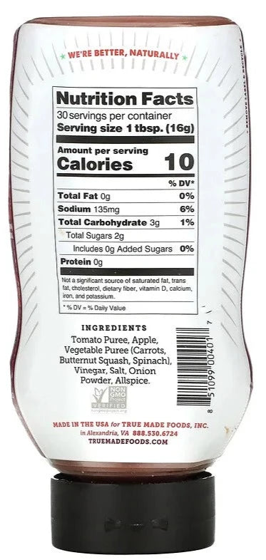 True Made Foods, Sugar Free, Veggie Ketchup, 482 g - Mom it KeTo Go