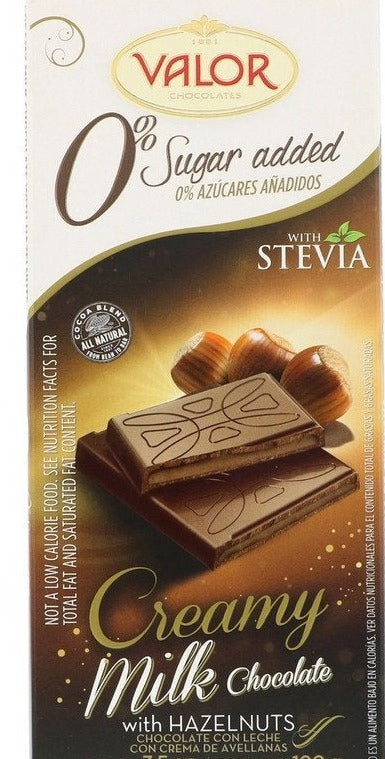 Valor, 0% Sugar Added, Creamy Milk Chocolate With Hazelnut, 100 g - Mom it KeTo Go