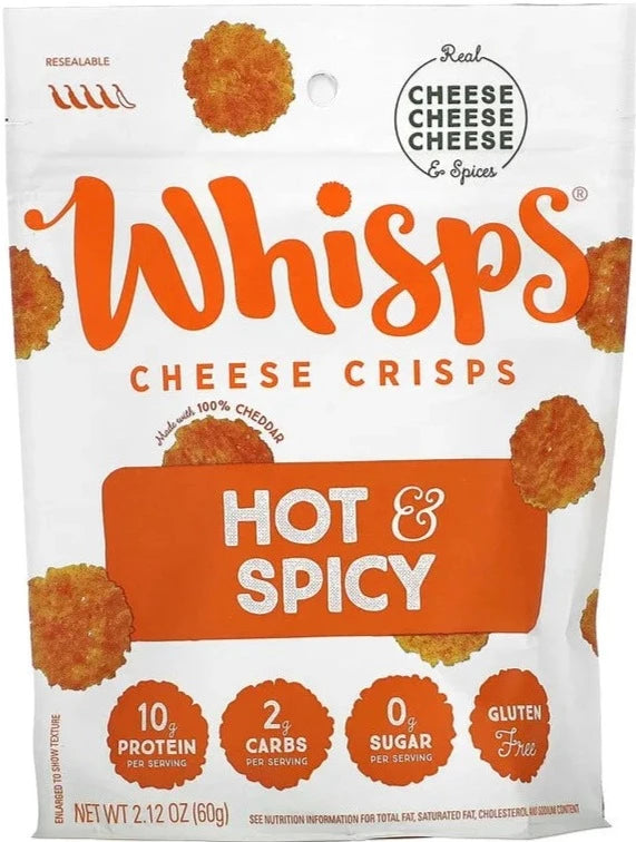 Whisps, Gluten Free, 0 Sugar, Cheese Crisps, Hot & Spicy, 60 g - Mom it KeTo Go