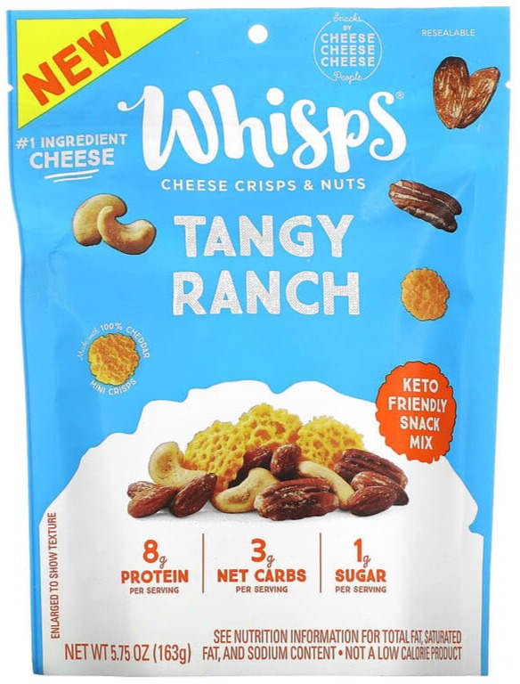 Whisps, Keto Cheese Crisps & Nuts, Tangy Ranch Snack Mix, 163 g - Mom it KeTo Go