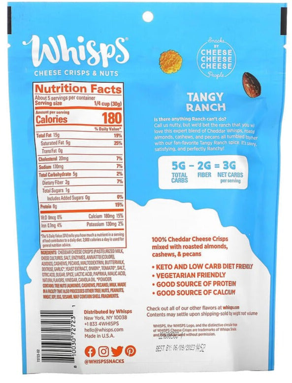 Whisps, Keto Cheese Crisps & Nuts, Tangy Ranch Snack Mix, 163 g - Mom it KeTo Go