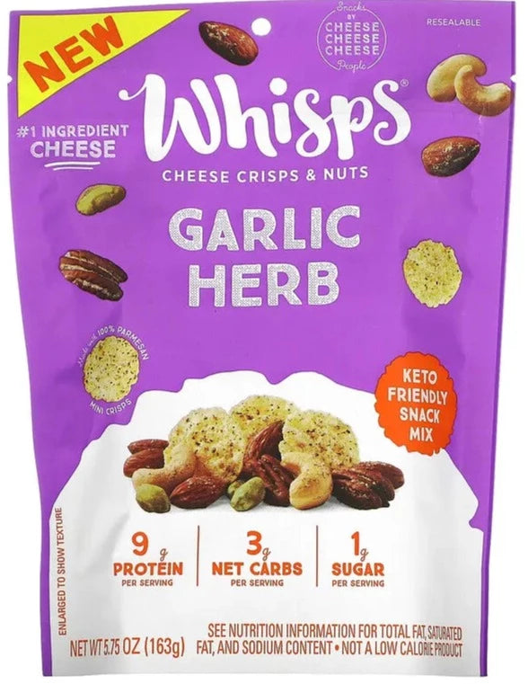 Whisps, Keto Cheese Crisps & Nuts, Garlic Herb Snack Mix, 163 g - Mom it KeTo Go