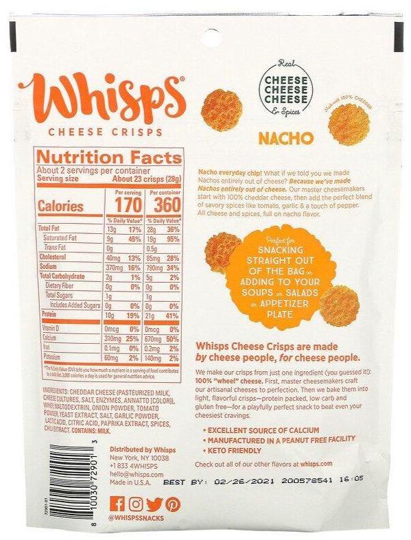 Whisps, Nacho Cheese Crisps, 60 g - Mom it KeTo Go