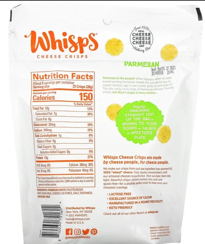 Whisps, Family Size Parmesan Cheese Crisps, 170 g - Mom it KeTo Go