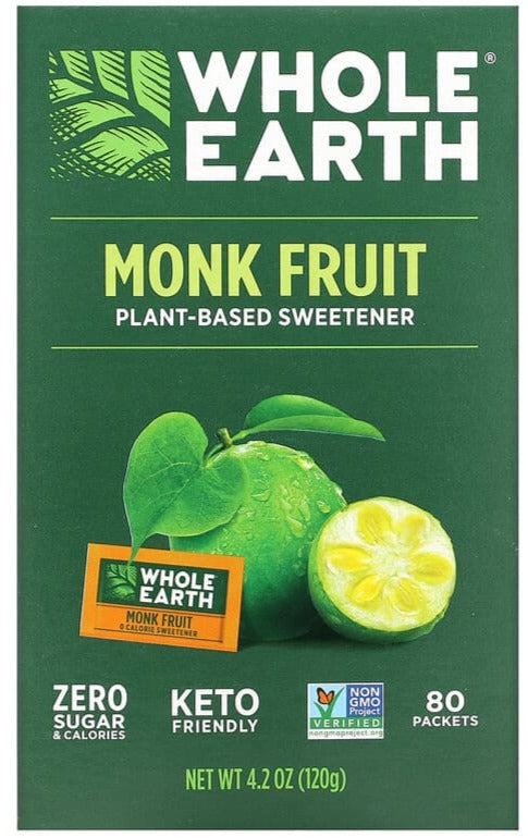 Whole Earth, Keto, Plant-Based Sugar Alternative, Monk Fruit, 80 Packets - Mom it KeTo Go