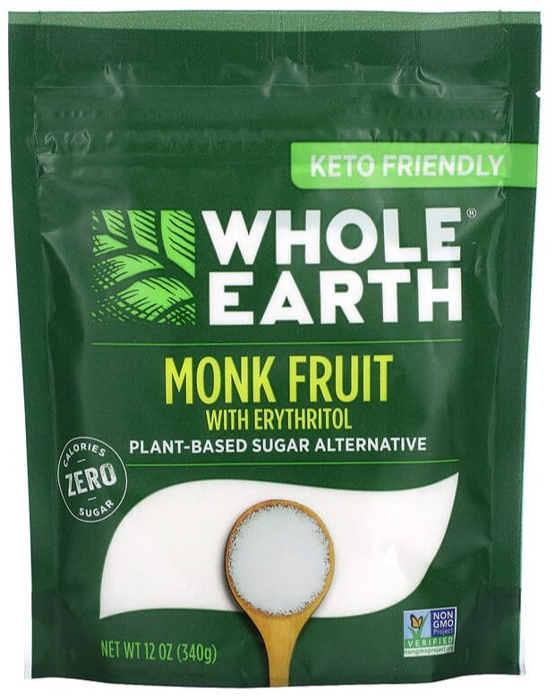 Whole Earth, Keto, Plant-Based Sugar Alternative, Monk Fruit with Erythritol, 340 g - Mom it KeTo Go