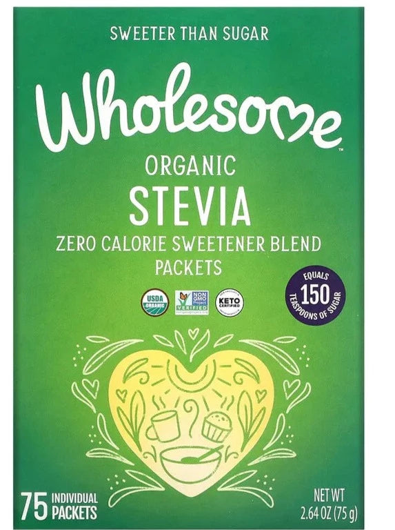 Wholesome Sweeteners, Organic Stevia, Keto Certified, Zero Calorie Sweetener Blend, 75 Individual Packets, (75 g) - Mom it KeTo Go
