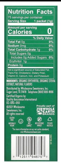 Wholesome Sweeteners, Organic Stevia, Keto Certified, Zero Calorie Sweetener Blend, 75 Individual Packets, (75 g) - Mom it KeTo Go