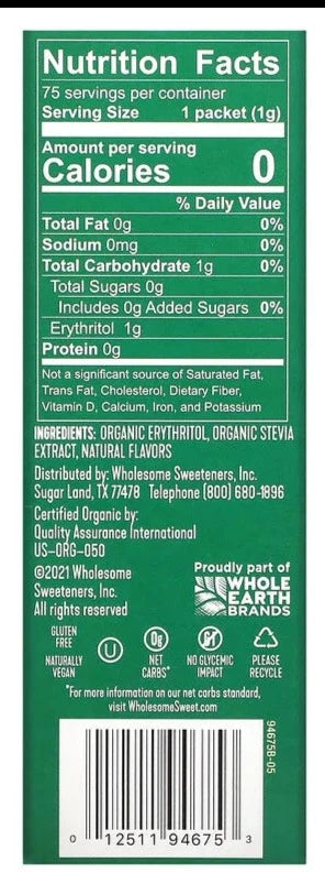 Wholesome Sweeteners, Organic Stevia, Keto Certified, Zero Calorie Sweetener Blend, 75 Individual Packets, (75 g) - Mom it KeTo Go