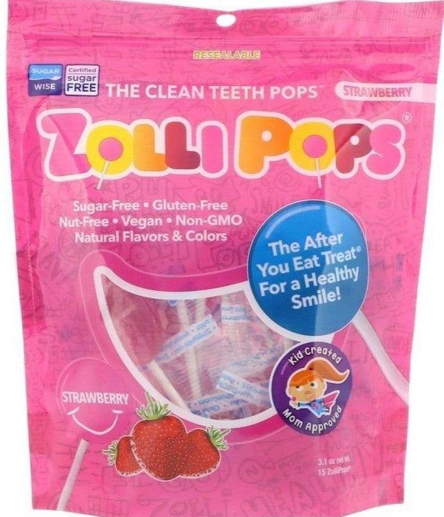 Zollipops, The Clean Teeth Pops, Strawberry, Bag of 15 pops - Mom it KeTo Go