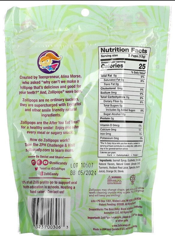 Zollipops, The Clean Teeth Pops, KETO, Sugar Free, Tropical Fruit, 15 Pops, 90g - Mom it KeTo Go