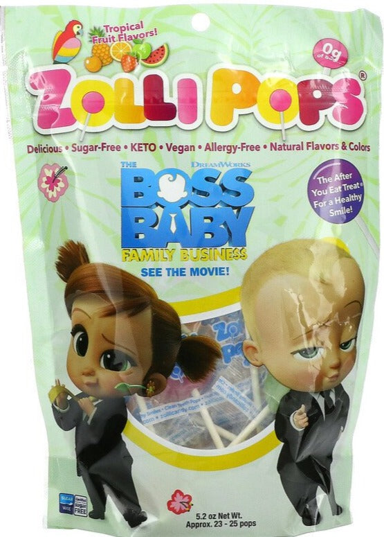 Zollipops, The Clean Teeth Pops, KETO, Sugar Free, Tropical Fruit, 15 Pops, 90g - Mom it KeTo Go