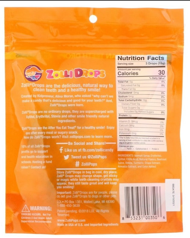 Zollipops, Zolli Drops, The Clean Teeth Drops, Fruit Flavors, 15 Zolli Drops - Mom it KeTo Go