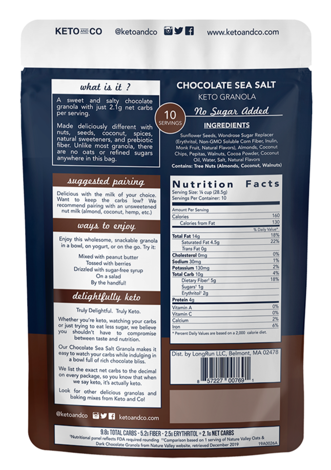 Keto and Co, Keto Granola, Chocolate Sea Salt, 285 g - Mom it KeTo Go
