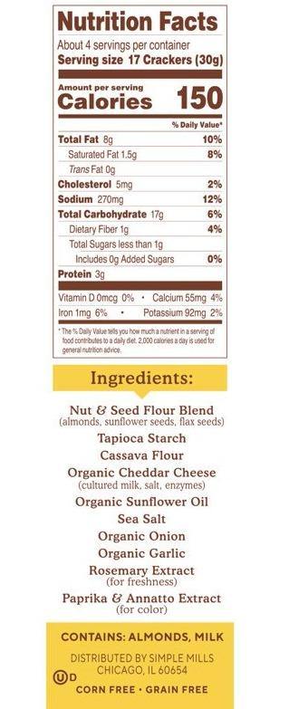 Simple Mills, Naturally Gluten-Free, Almond Flour Crackers, Farmhouse Cheddar, 120 g - Mom it KeTo Go