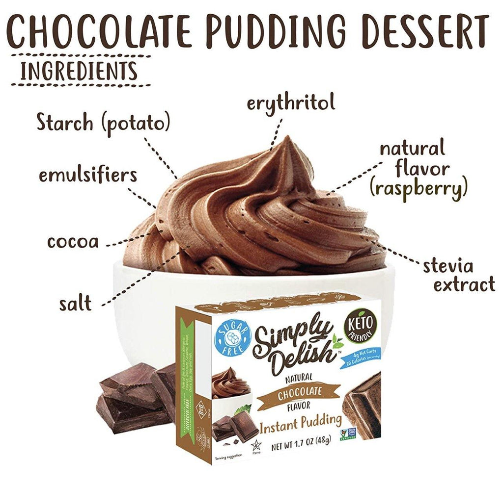 Natural Simply Delish, Natural Instant Pudding, Chocolate, 48 g - Mom it KeTo Go