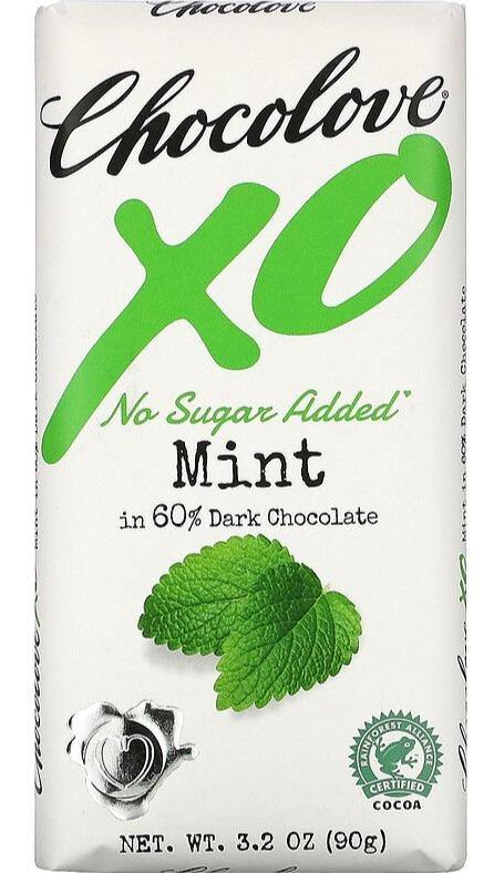 Chocolove, XO, Mint in 60% Dark Chocolate Sugar Free Bar, 90 g - Mom it KeTo Go