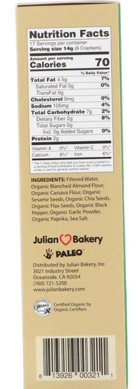 Julian Bakery, Paleo Thin Crackers, Salt & Pepper, 238 g - Mom it KeTo Go