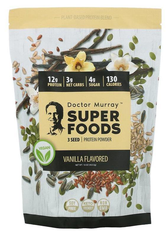 Dr. Murray's, Super Foods, 3 Seed Protein Powder, Vanilla, 453.5 g - Mom it KeTo Go