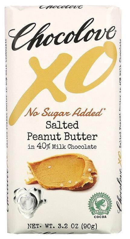 Chocolove, XO, Salted Peanut Butter in 40% Milk Chocolate Sugar Free Bar, 90 g - Mom it KeTo Go