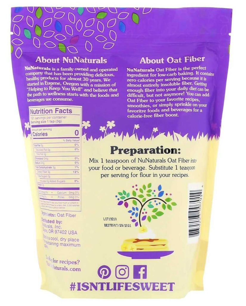 NuNaturals, Oat Fiber (454 g) - Mom it KeTo Go