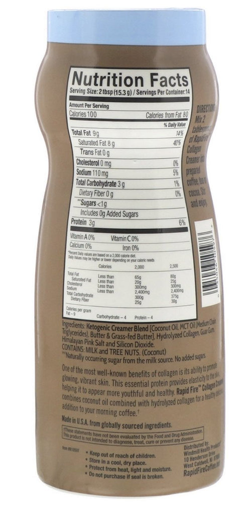 RAPIDFIRE, Collagen Creamer, Natural Flavor 214 g - Mom it KeTo Go